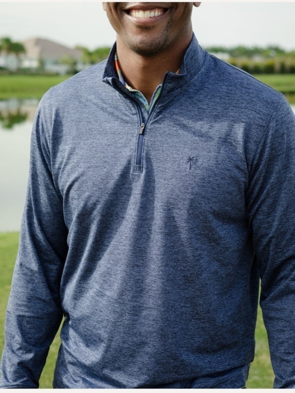 Kenny Flowers The Pacific Chill Golf Men’s Heathered Navy Quarter-Zip Sweater
